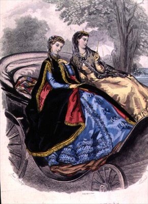 Damekjoler fra Madame Brent-Castle, kapper fra Grands Magasins du Louvre fra "Fashion Illustrated"-delen av "Journal De La Famille", pub. av Leroy av Adele Anais (after) Colin