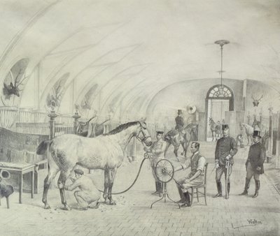The Royal Stables: morgenstell (blyant) av Adele Walter