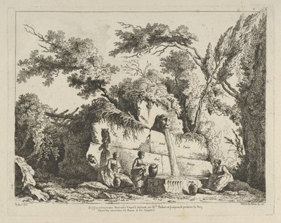 Tittelside fra Ulike utsikter hentet fra naturen... i omgivelsene til Rom..., 1700-tallet. av Adélaide Allou