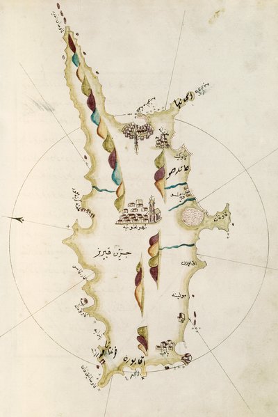 Kart over øya Kypros, illustrasjon fra Portolano-atlas, av admiral Piri Reis (1465-1470 - 1553-1554) av Admiral Piri Reis