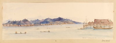 Borneo - Utsikt oppover elven fra huset vårt fra Vestindia, Nord-Amerika og Borneo utklippsbok, ca. 1845 (akvarell) av Admiral Sir Edward Gennys Fanshawe