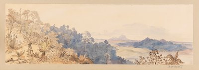Fra Quop Mountain eller Sunta Dyaks landsby fra Vestindia, Nord-Amerika og Borneo utklippsbok av Admiral Sir Edward Gennys Fanshawe