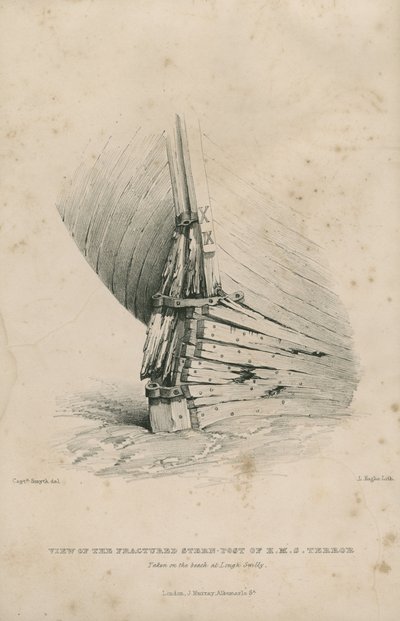 Utsikt over den brukne akterstolpen til HMS Terror: tatt på stranden ved Lough Swilly av Admiral William Henry Smyth
