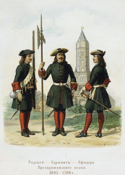 Klesuniformer fra Preobrazhensky-regimentet i 1695-1700, 1901-1904 av Adolf Charlemagne