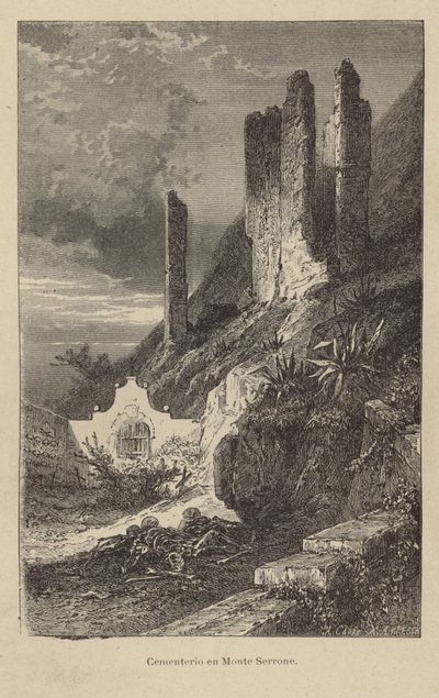 Kirkegård på Monte Serrone (gravering) av Adolf Closs