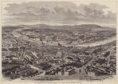 Fugleperspektiv av Basel, Sveits (gravering) av Adolf Eltzner