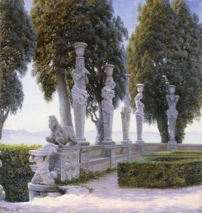 Square med karyatider på eiendommen til Villa Farnese, Caprarola; Piazzale delle Cariatidi i parken Palazzo Farnese i Caprarola av Adolf Heinrich Hansen