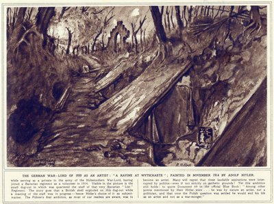 En kløft ved Wytschaete, malt i november 1914, publisert i #39;The Illustrated War News#39; av Adolf Hitler