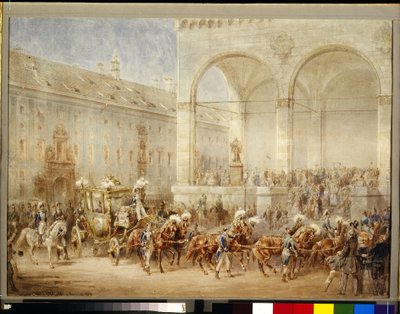 Avgangsseremoni til keiser Nicholas I (Nicolai Pavlovich Romanov av Adolf Jossifowitsch Charlemagne