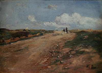 Landlig sti i Schwalm med en jente og gjess (olje på lerret) av Adolf Lins