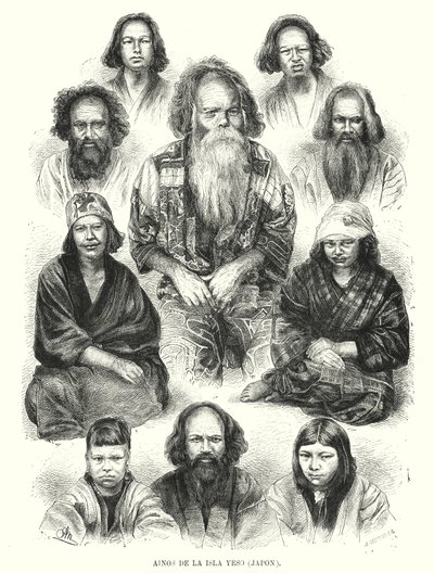 Ainu-folk i Nord-Japan (litho) av Adolf Neumann