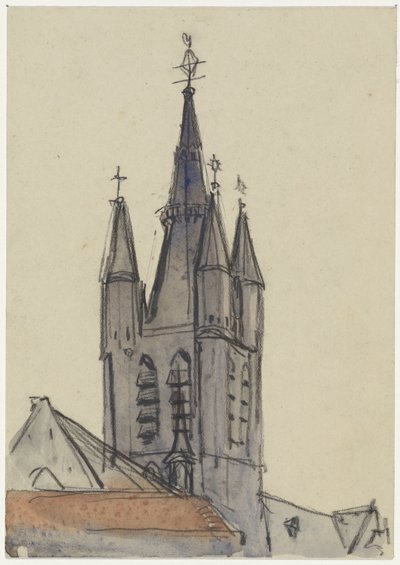 Tårnet i den gamle kirken i Delft av Adolf le Comte