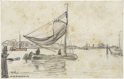 Seilskip på Zaan nær Zaandam av Adolf le Comte