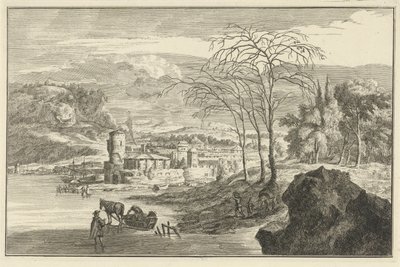 Vinterlandskap med utsikt over en by Italienske og tyske landskap (serietittel) av Adolf van der Laan