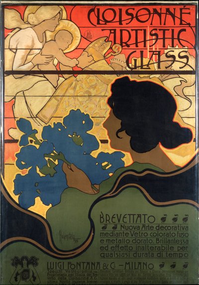 Reklameplakat for Cloisonne Glass, med en julekrybbe av Adolfo Hohenstein