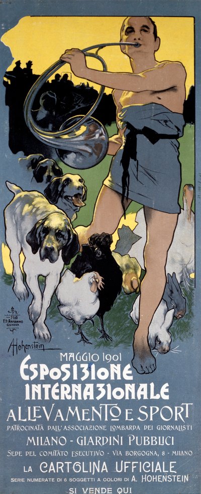 Plakat for den internasjonale utstillingen "" Animal Husbandry and Sport"" i Milano illustrert av Adolfo Hohenstein av Adolfo Hohenstein