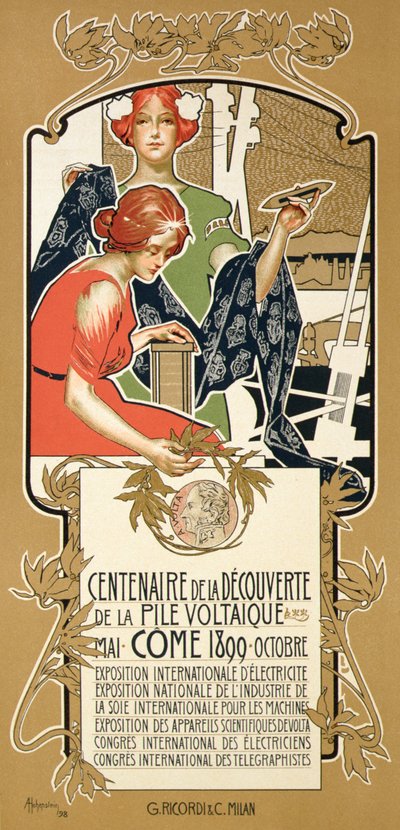 Reproduksjon av en plakat som annonserer den internasjonale utstillingen for elektrisitet av Adolfo Hohenstein