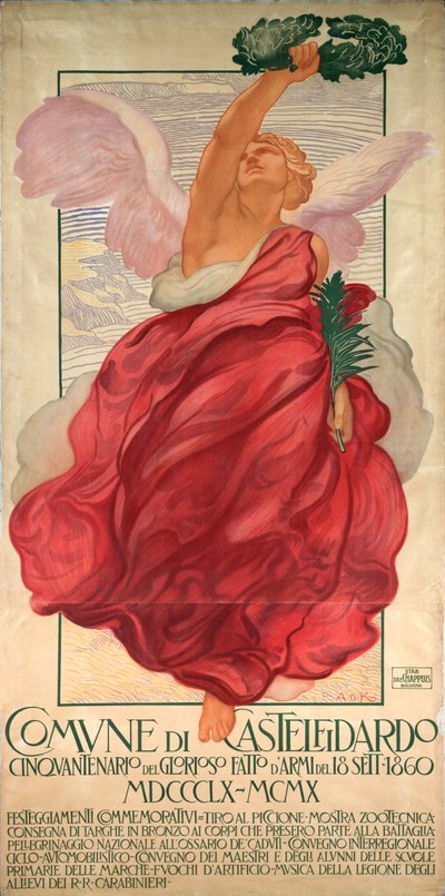Plakat for femtiårsjubileet for slaget ved Castelfidardo av Adolfo de Carolis
