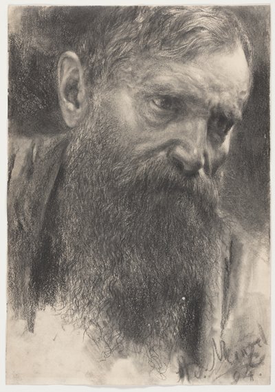 Leder for en skjeggete mann i halvprofil av Adolph Menzel