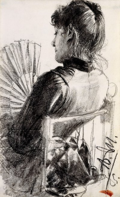 Dame med en vifte, 1885 av Adolph Menzel