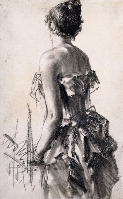 bakfra av en kvinne; Sett bakfra av en dame, 1888 av Adolph Menzel