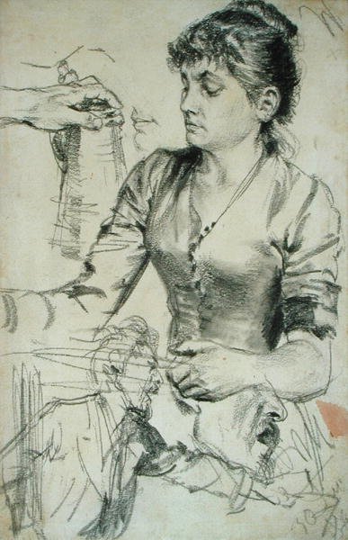 Study for Contribution (blyant med stumping på papir) av Adolph Menzel