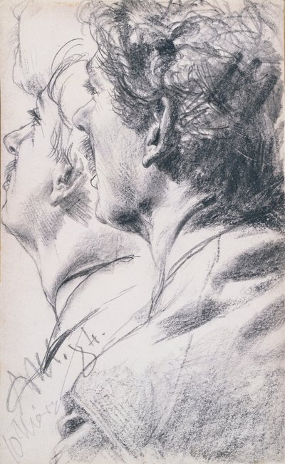 Lederen til en ung mann i profil til venstre, 1884 av Adolph Menzel