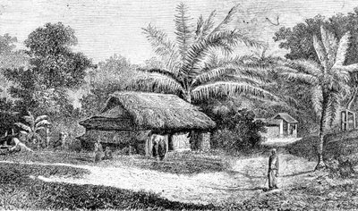 Landsby i Colombo-dalen, Sri Lanka (gravering) av Adolph Hermann & Robert (after) Schlagintweit