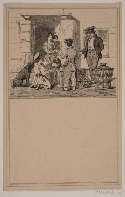 Fugler i fangenskap. Nei. 9 i Chr. Winther og M. Rørbye, "25 bilder for små barn" av Johan Adolph Kittendorff