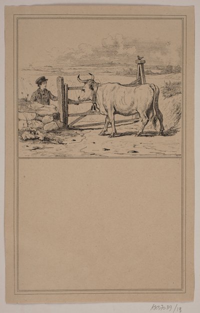 Kua og gutten. Nei. 12 i Chr. Winther og M. Rørbye, "25 bilder for små barn" av Johan Adolph Kittendorff