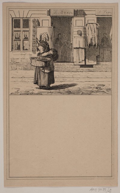 Kone ved krabbeboden. Nei. 20 i Chr. Winther og M. Rørbye, "25 bilder for små barn" av Johan Adolph Kittendorff