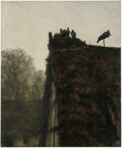 Storkereiret på stråtaket. Fra «Barnealbumet» av Adolph Menzel