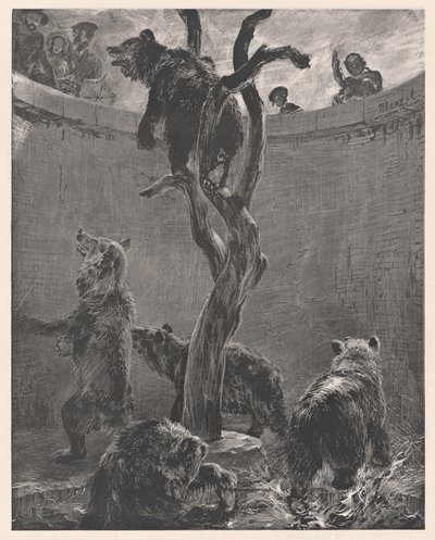 Bjørnegraven i zoologisk hage (The Bear Pit in the Zoological Gardens) av Adolph Menzel