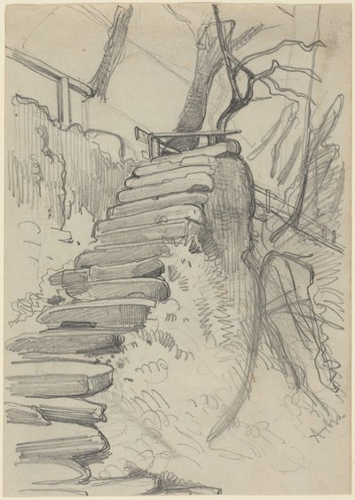 En trapp med steintrinn i en hage av Adolph Menzel