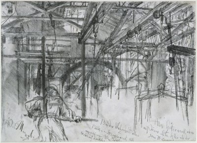 Hallen i valseverket i Königshütte. Studie om «Jernvalseverket. Moderne kykloper» av Adolph Menzel