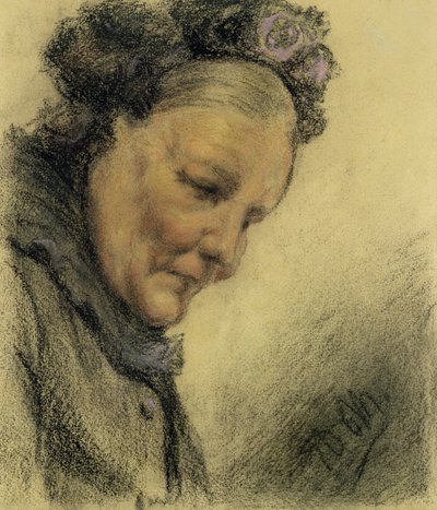 Hodet til en gammel dame (fargestift og pastell på papir) av Adolph Menzel