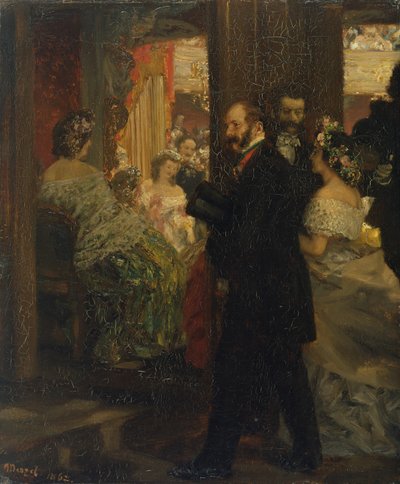 I operahuset, 1862 (olje på papir montert på kort) av Adolph Menzel