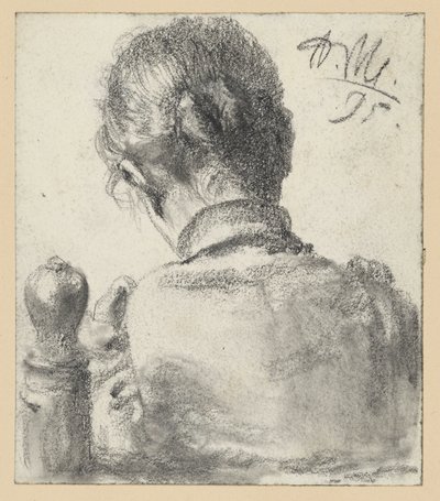 Bakfra-bilde av en kvinne som sitter på en stol av Adolph Menzel