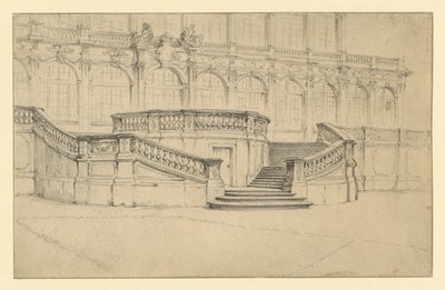 Trapp opp til den matematisk-fysiske salongen i Zwinger i Dresden av Adolph Menzel