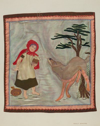 Teppedetalj Rødhette, ca. 1941. av Adolph Opstad