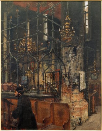 Interiøret i den gamle-nye synagogen i Praha av Adolph Menzel