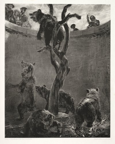 Essay om stein med børste og skraper: Bjørnegropen av Adolph Menzel