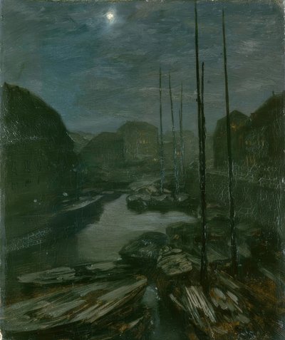 Måneskinn over Friedrichsgracht i gamle Berlin av Adolph Menzel