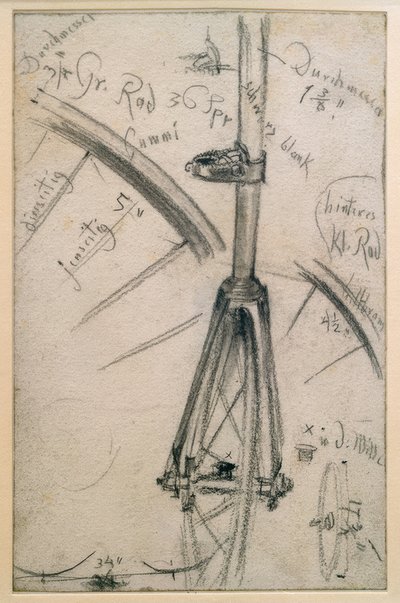 Studier på penny farthing, tekniske detaljer av Adolph Menzel