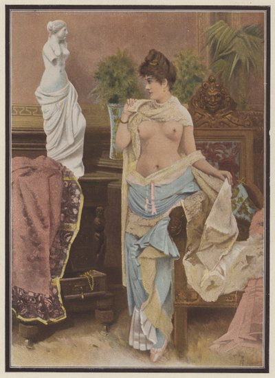 Woman comparing herself with a statue of Venus de Milo (colour litho)   1423110   no       norwegian Successfully Translated  Original: The four-and-twenty elders before the Throne (colour litho) Translat: The four-and-twenty elders before the Throne (colo av Adolphe Frederic Lejeune