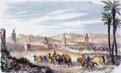 Marrakech, Marokko (farget gravering) av Adolphe (after) Rouargue