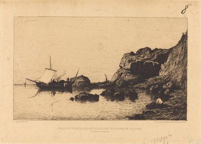 Fiskebåt stopper i klippene i Collioure av Adolphe Appian