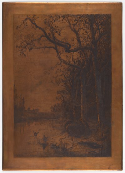 Etset kobberplate "Landscape with Ducks" av Adolphe Appian av Adolphe Appian