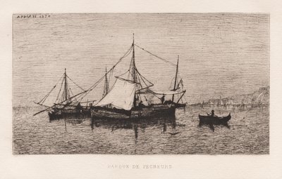 Fiskebåt, kystfart, italiensk kyst..., 1874. av Adolphe Appian