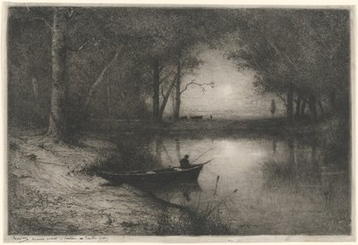 Fisker i en kano, på kanten av en elv (Fisherman in a Boat) av Adolphe Appian